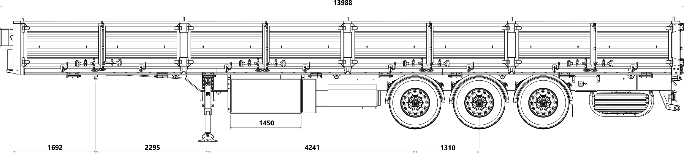 ابعاد تریلی بغلدار سه محور مارال